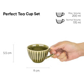 Ceramic Tea Cup Set Of 6 - Mehndi Green, 200ml Each | 6 Tea Cups With Glossy Finish - Premium Stoneware Tea Set | Ceramic Tea Cup Set - Tea Cups Only | Microwave Safe & Dishwasher Safe